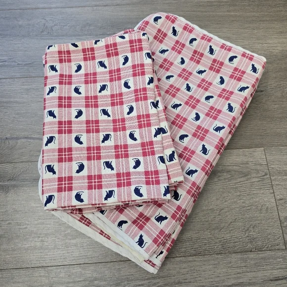 VTG Set Of Checkered Cat Place Mats And Matching Napkins