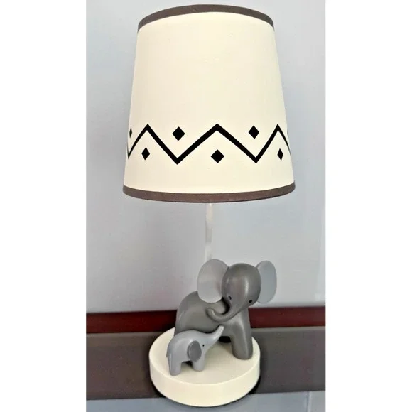 Elephant Nursery Table Lamp Lambs & Ivy Mother Baby Gray White w/ Shade