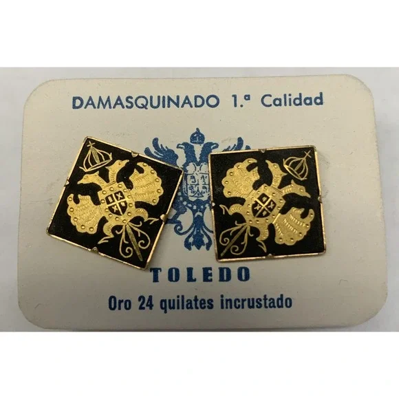 Vintage Toledo Holy Roman Emperor Crest Damascene Cufflinks 3/4