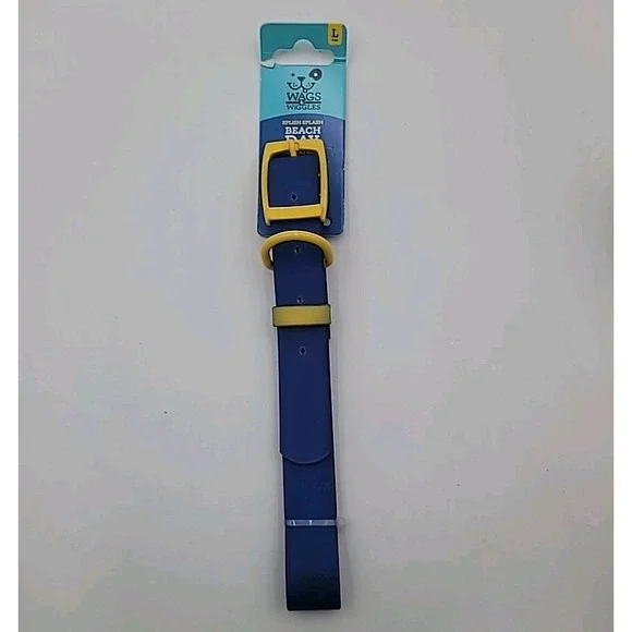 Wags & Wiggles Waterproof Rubber Dog Collar Blue With Metal Buckle Large 17