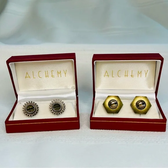 Cufflinks Bundle Nut & Bolt and Cogwheel &‎ Screw Boxed EUC