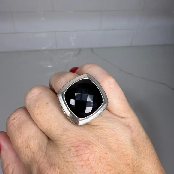 David Yurman Sterling Silver Black Onyx Albion Ring Size 6