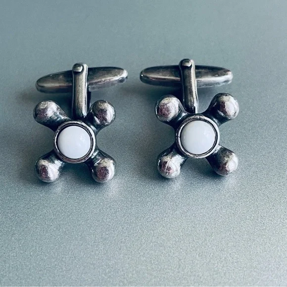 Antique Germany Sterling Silver Cross Faucet Handle Top Cufflinks Cuff L…