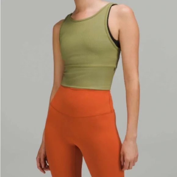 Lululemon Power Pivot Ribbed Tank Top Bronze Green Size 10