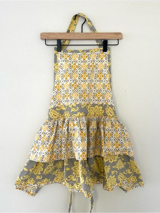 100% Cotton Yellow Grey Floral Kitchen Apron One Size Melissa Anne Designs Boho
