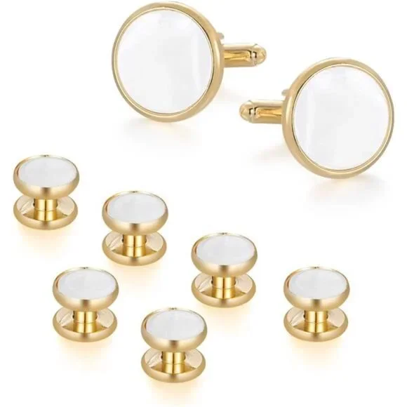 Men's Classic Shirts Cufflink Studs Mother-of-Pearl Cuff Links Set