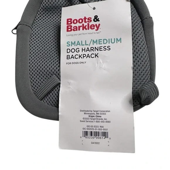 Boots & Barkley Gray Dog Harness Backpack small‎ / medium