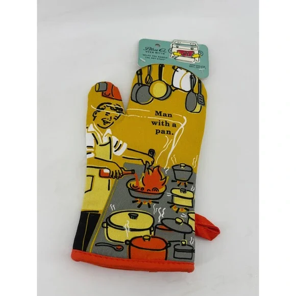 Blue Q Man With A Pan Oven Mitt Retro Yellow 100% Cotton Super Insulated WW128