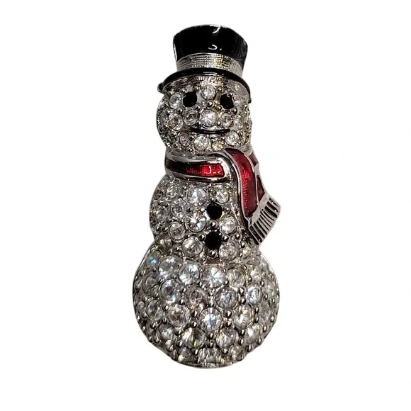 Swarovski Snowman‎ Pave w/Clear Crystal Brooch Signed Swan Holiday Winter Gift
