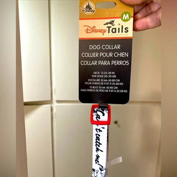 Disney Parks Tails Dog Collar 101 Dalmations Can't Catch Me Red White Medium/M