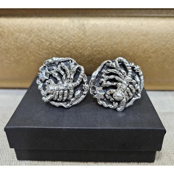 Vintage Scorpio Zodiac Astrology Cufflinks Bullet Back Silvertone Tortolani
