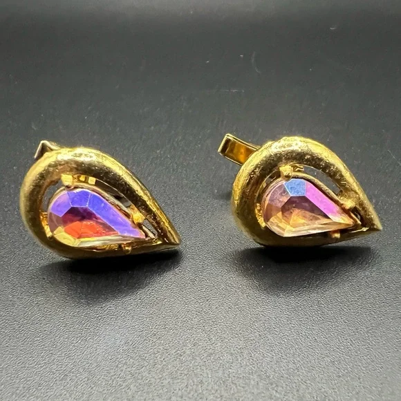 Vintage Gold Tn Shirt Teardrop Cufflinks Blue Purple Tourmaline Stone