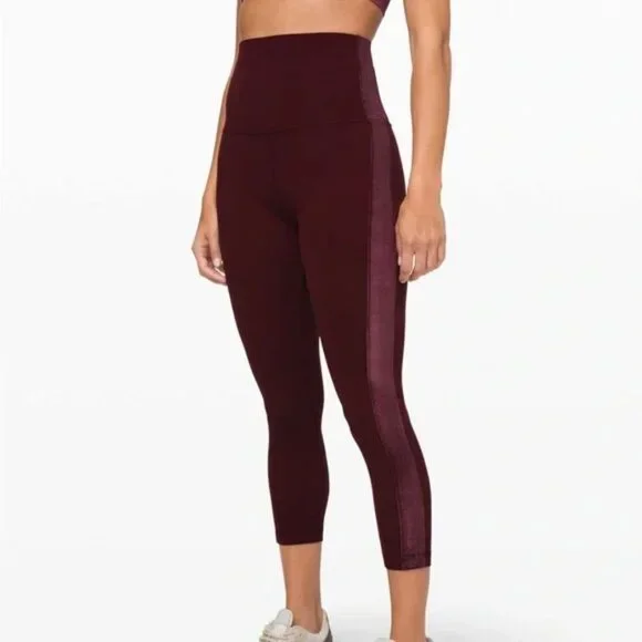 Lululemon Align Super Hi-Rise Crop 23” Velvet Stripe Garnet Leggings Sz 4 B30‎