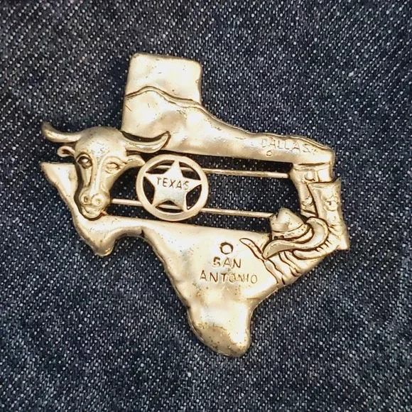 Texas Lonestar State Brooch w Sliding Charm San Antonio Metal