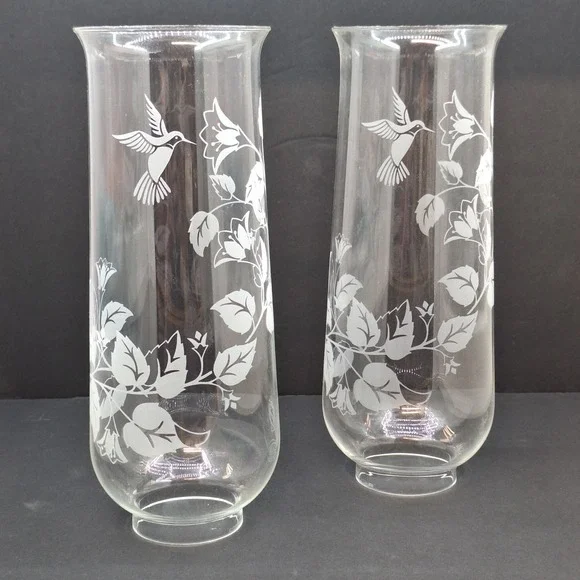 CHIMNEY SHADE w/ HUMMINGBIRD SET OF 2 FLOWERING‎ BRANCH  10 3/8