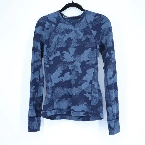 LULULEMON Rulu Run Long Sleeve Shirt Camo Jacquard True Navy Iron Blue Women's 8