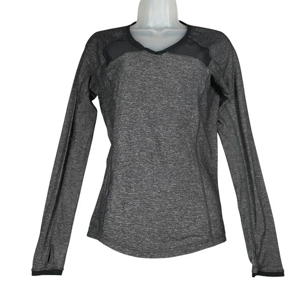 Lululemon Pace Pusher Top Women 6 Heathered Gray Mesh Long Sleeve Run