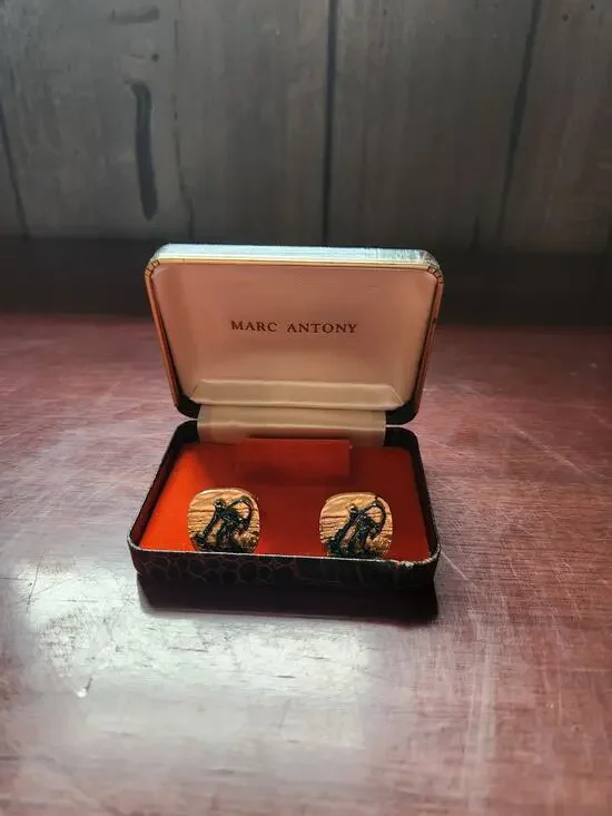 Marc Antony Gold Tone Anchor Cufflinks Mens Vintage in Original Box