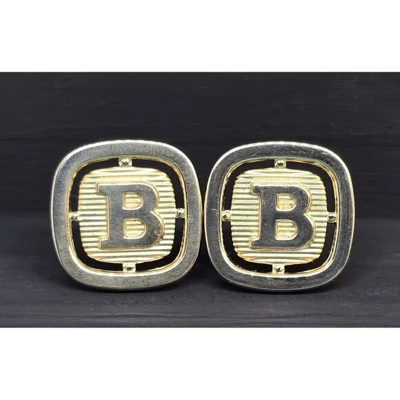 Vintage BB Logo Cufflinks Gold Tone Mens Jewelry Business Formal