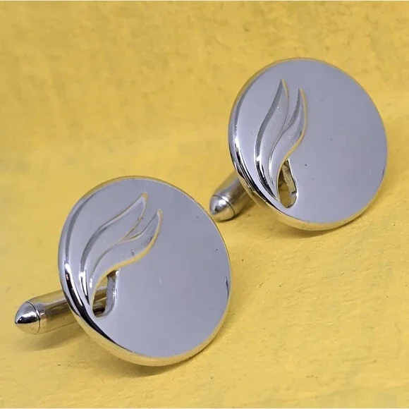 Men's Cufflinks Round Silver Tone Wing Design Formal Wear Jewelry