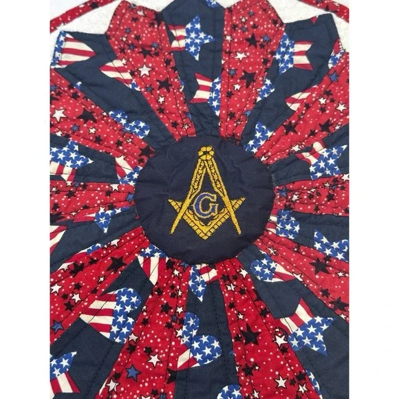 Homemade Dresden Plate Summer Bright Patriotic Freemasons Freemasonry Embroidery