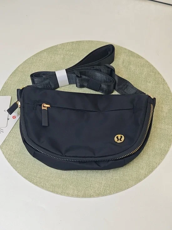 lululemon athletica Black Crossbody Belt Bag with Gold Hardware 2L