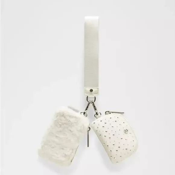 NWT Lululemon Athletica Dual‎ Pouch Wristlet Studded Bone/Silver RARE