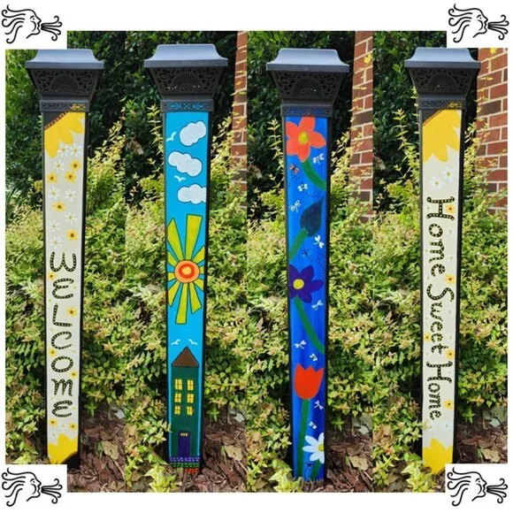 Garden Peace Pole Hand Painted Solar Light and Wire Stand Customized Yard Art