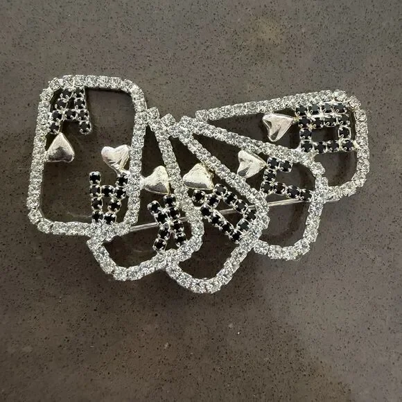 Vtg Poker Cards Casino ROYAL STRAIGHT Poker Rhinestone Brooch Pin