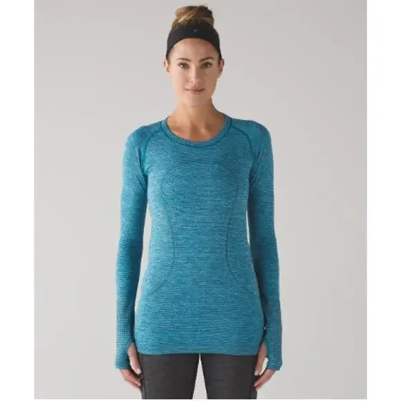 Lululemon Run Swiftly Tech Long Sleeve Crew Top in Indian Ocean Blue Black‎ 6