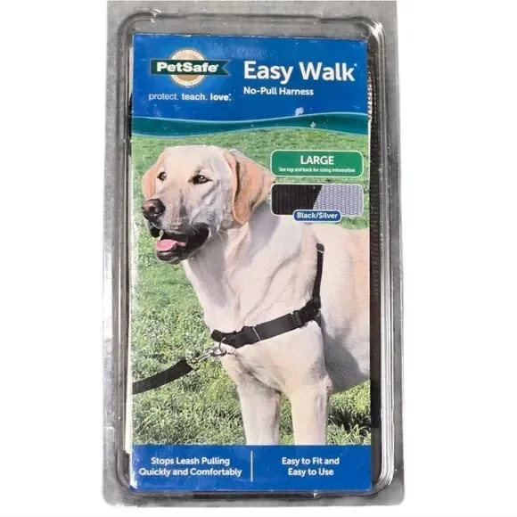 NWT PetSafe Easy Walk Dog Harness Large No-Pull Harness Black Silver Pet Leash