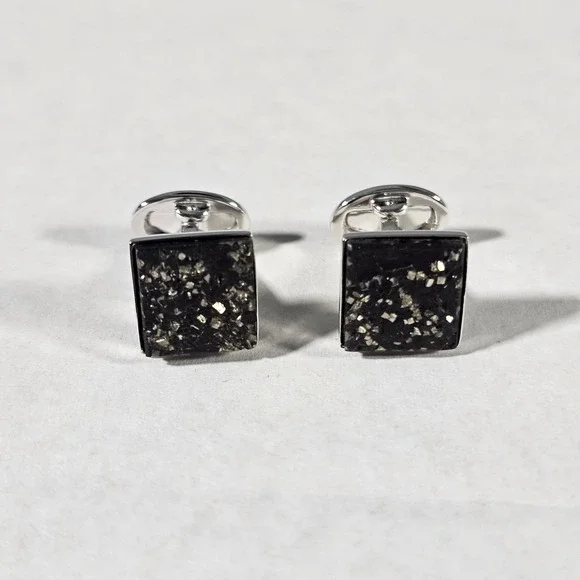 Jan Leslie Cufflinks Mens OS Black Sterling Silver Square Druzy Stone Formal