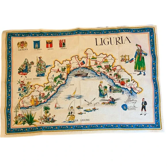 Vintage La Maddalena Italy Map Linen Tea Towel Wall Hanging 34