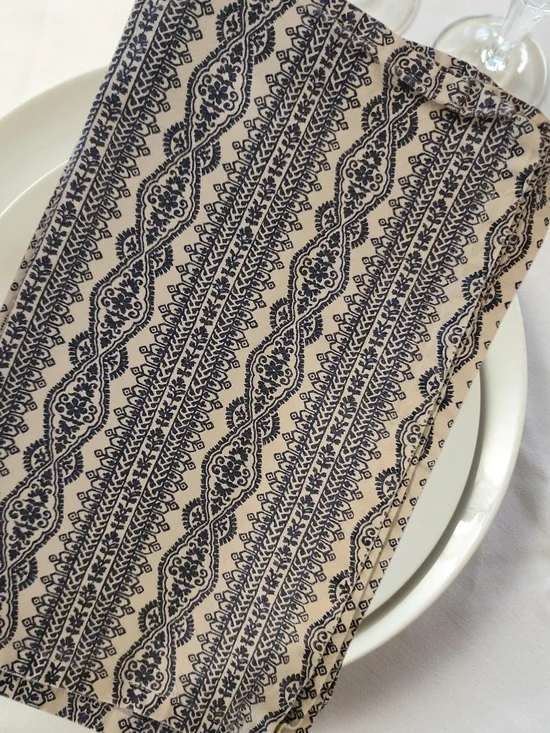 100% cotton napkins set of 6, blue and white geometric tribal print