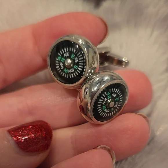 Stainless Steel Real Compass Cufflinks Brand New In Box