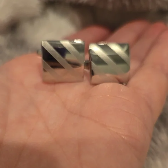 Stainless Steel Matte & Shiny Silver Cufflinks with Diagonal Stripes Brand New