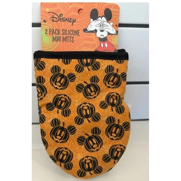 NEW Disney Mickey Mouse Pumpkin Happy Halloween 2 pack Silicone Mini Oven Mitts