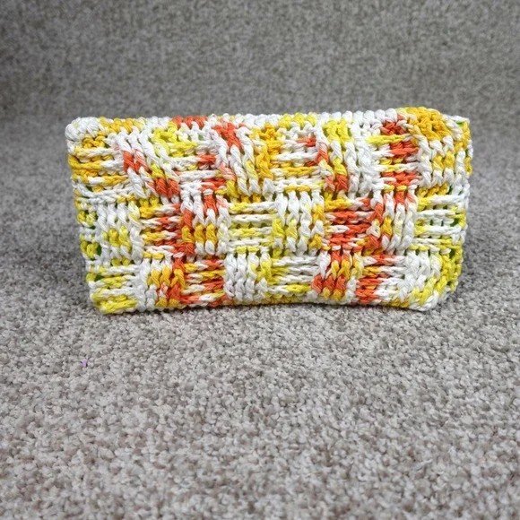 Handmade Crocheted Mop Pad Cover Yellow Orange White Basketweave Reusable Pad