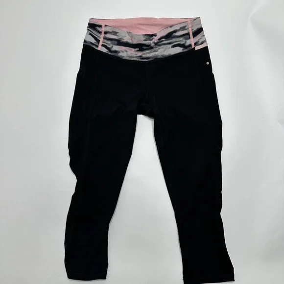Lululemon 4 Water Bound Crop Black Wamo Camo Barely Pink Bleached Coral Leggings