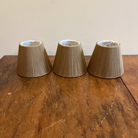 Set of 3 Clip-On Chandelier Lamp Shades Gold Pleated Silk String 5