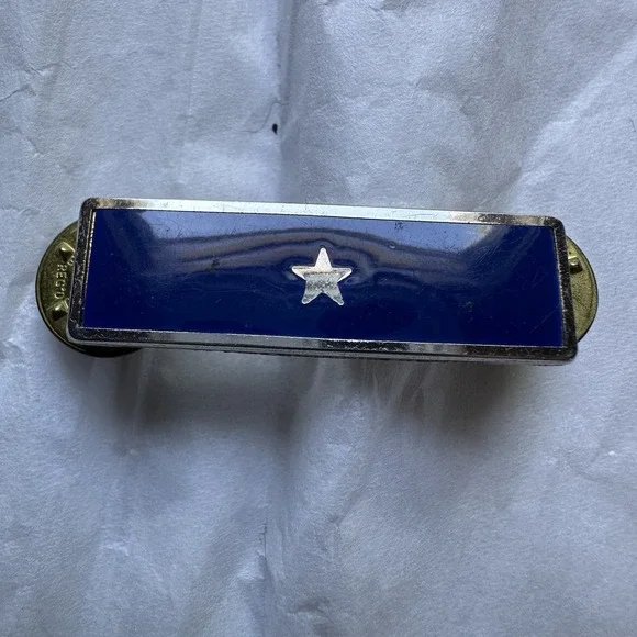 VINTAGE‎ RANK BAR SINGLE SILVER STAR ON FIELD OF BLUE SILVER TONE BLACKINTON PIN