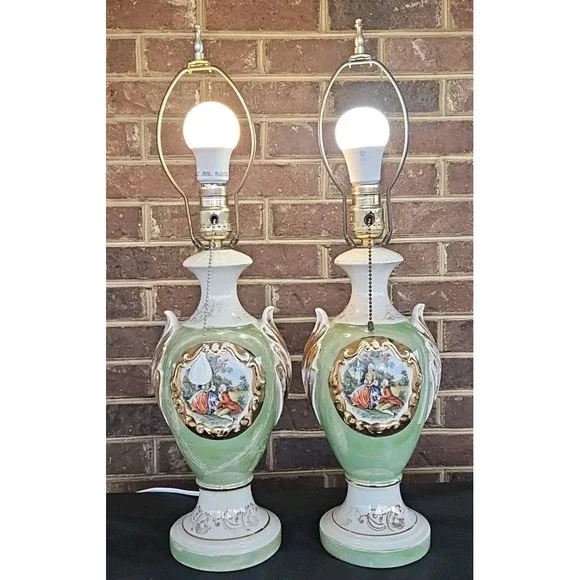 Set Of Vintage Martha and George Washington Table‎ Lamp Bases, Gilded Colonial