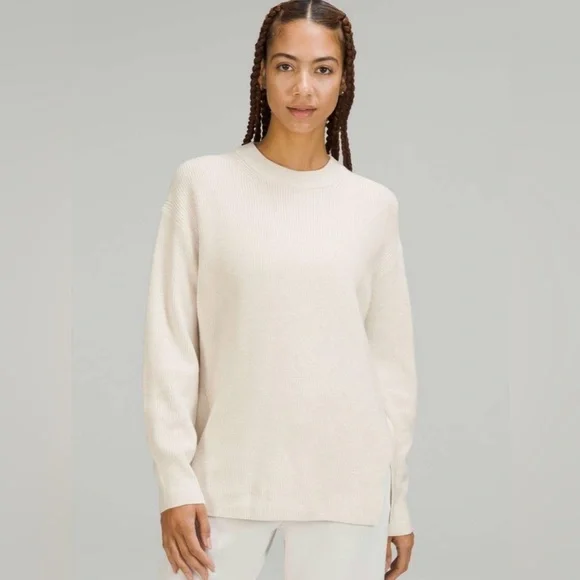 Lululemon Merino Wool-Blend Ribbed Crewneck Sweater White Opal 6