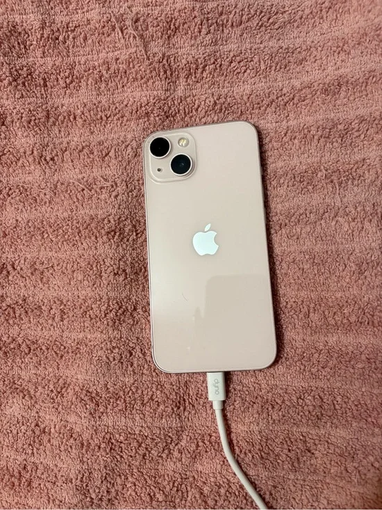 Apple iPhone 13 in Pink with Dual Cameras and Lightning Cable