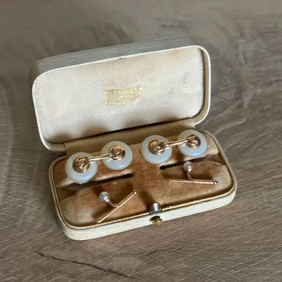 Vintage Tiffany & Co New York 14k Gold Mother Of Pearl Cufflinks