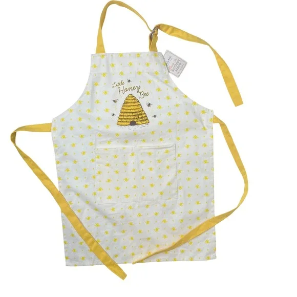 Sur La Table Kids Honey Bee Kitchen Apron‎ White Yellow Cotton Ages 3-10 NWT