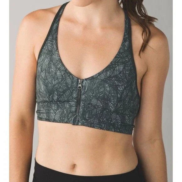 Lululemon Cool To Street Crop Jazzy White Gator Green Zip Up Front Sports Bra 8