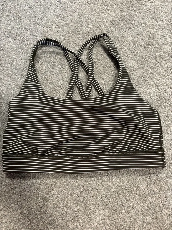 Lululemon Energy Bra *Medium Support, B-D Cup In Hype Stripe Dark Olive White