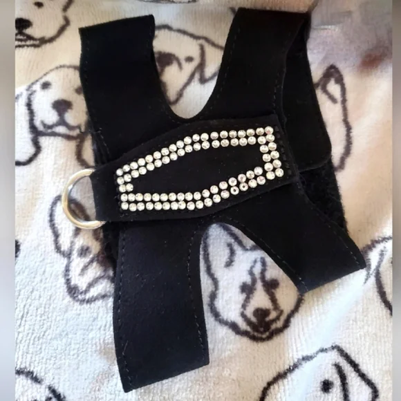 Blingy dog harness, black with rhinestones XXS