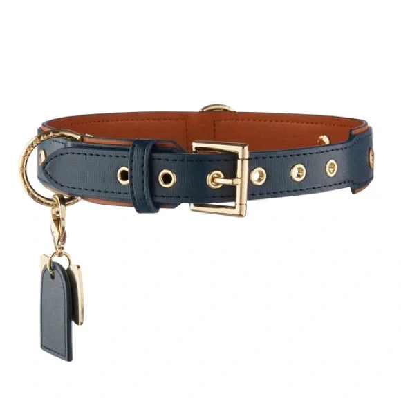 🍄HOST PICK🍄 Tommy & Bella Signature Collection Leather Dog Collar, Blue/Brown, L